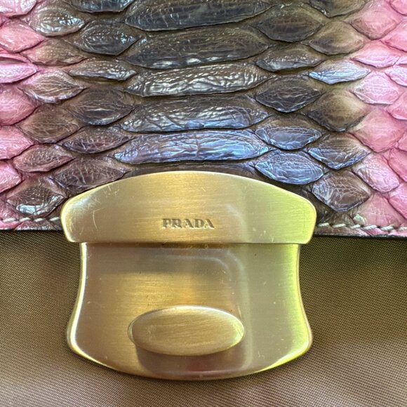 PRADA Tan Pitone-Trimmed Tessuto Frame Bag - Picture 5 of 6